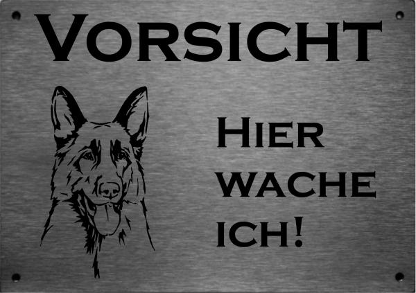 Edelstahl Warnschild Deutscher Schäferhund VORSICHT Hier wache ich!